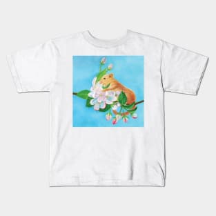 Common dormouse, hazel dormouse climbing in a spring blooming branch Kids T-Shirt